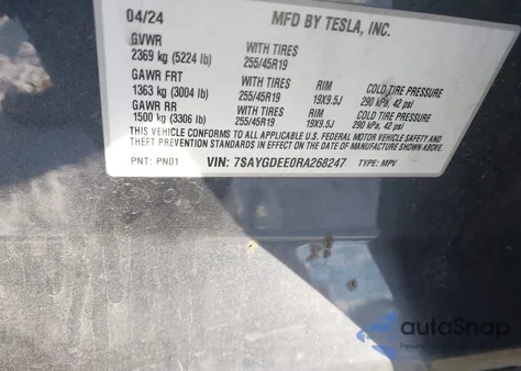2024 Tesla Model Y Long Range Dual Motor All-Wheel Drive from USA, damaged, VIN 7SAYGDEE0RA268247